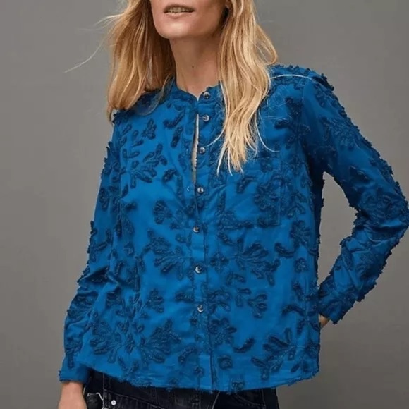 Anthropologie X Pilcro The Whitney Textured Floral Button Blouse Top Sz M - Picture 1 of 3